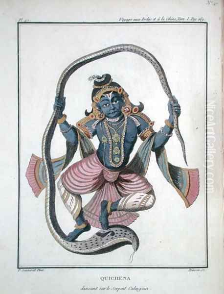Krishna dancing on the Kaliya Serpent, from Voyage aux Indes et a la Chine by Pierre Sonnerat, engraved by Poisson, published 1782 - view 1