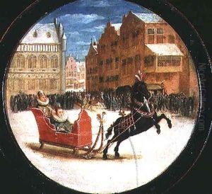 Winter landscape with figures in a horsedrawn sleigh