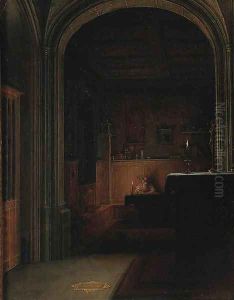 Saint Jerome writing by candlelight in a gothic chapel
