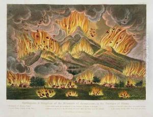 Earthquake and Eruption of the Mountain of Asama-yama, in the Province of Sinano, from Illustrations of Japan by Isaac Titsingh c.1740-1812 published London, 1822