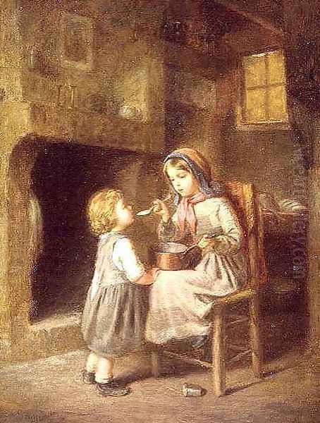 Young Girl Feeding a Toddler - view 1