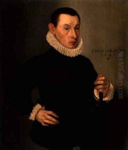 Portrait of a Young Gentleman Wearing a Black Embroidered Doublet, 1583 by Lorenz Strauch