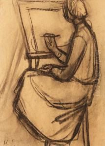 Woman At The Easel by Helene Schjerfbeck