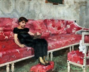 Girl On A Red Sofa by Helene Schjerfbeck
