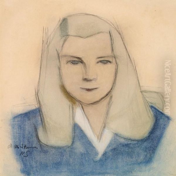 A Portrait Of A Young Woman In A Blue Dress - view 1