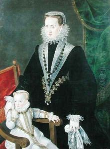 Portrait of Donna Maria Maximiliana Manrique de Lara c.1535-1608 and child by Georges van der (Jorge de la Rua) Straeten