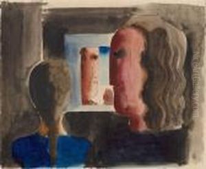 Drei Kopfe Am Fenster / Three Heads At A Window by Oskar Schlemmer