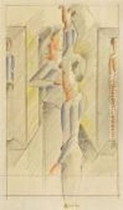 "drei Mittelfiguren Und Zwei Eintretende" by Oskar Schlemmer