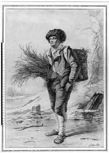 A Man on the Ice, wearing a basket on his back, holding a bundle of reed by Jacob van Strij