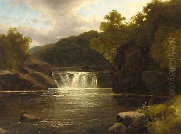 A waterfall in a wooded river valley, Devon - view 1
