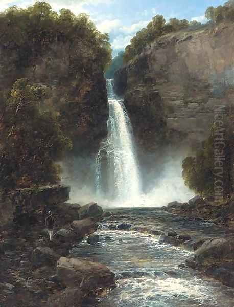 A figure by a waterfall - view 1