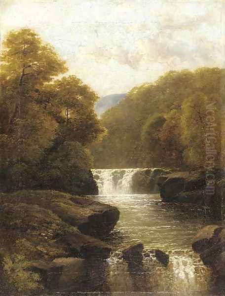A waterfall in a wooded valley - view 1