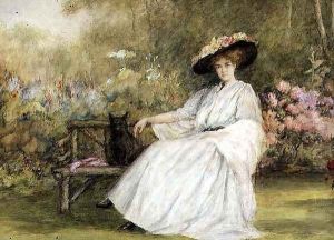 Lady and her Dog at Corsham Court, c.1914 by Charles A. Sellar