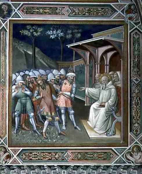 The Saint Discovers the Deceit of Totila, King of the Ostrogoths, detail from the Life of Saint Benedict c.480-c.550, in the Sacristy, 1387 - view 1