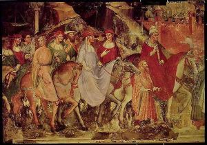 The History of Pope Alexander III 1105-81- The Entrance of the Pope and Emperor Frederick Barbarossa c.1123-90 into Rome, 1407 2 by Luca Spinello Aretino