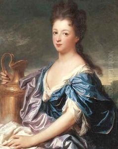 Portrait of a lady, said to be the Marquise d'Epinay as Hebe, half-length, in a blue dress, holding an urn