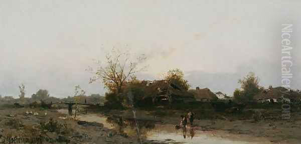 Autumn Landscape with Cottages by Zygmunt Sidorowicz