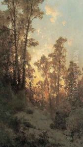 In a Forest at Sunset by Zygmunt Sidorowicz