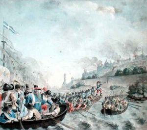 Bombardment of Genoa, 1684, engraved by Jean Baptiste Morret fl.1790-1820, 1787 Bombardment of Genoa, 1684, engraved by Jean Baptiste Morret fl.1790-1820, 1787