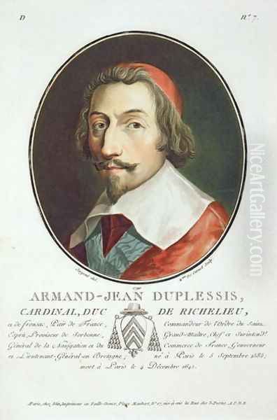Armand Jean Duplessis, Cardinal, Duc de Richelieu 1585-1642 from Portraits des grands hommes, femmes illustres, et sujets memorables de France, engraved by Mme de Cernel, published 1787-92 - view 1