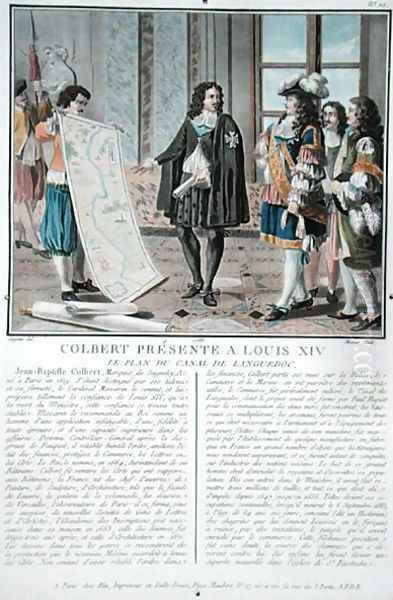 Jean Baptiste Colbert 1619-83 presents the map of the Canal du Languedoc to Louis XIV, engraved by Jean Baptiste Morret fl.1790-1820, 1788 - view 1