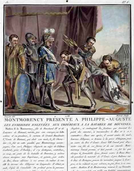 Montmorency Presented to Philip Augustus 1165-1223 After the Battle of Bouvines, engraved by Jean Baptiste Morret fl. 1790-1820, 1788 - view 1