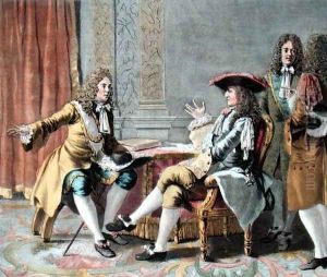 Duguay-Trouin 1673-1736 recounting his naval exploits to Louis XIV, engraved by Madame de Cernel 1753-1834, 1789 by Antoine Louis Francois Sergent-Marceau