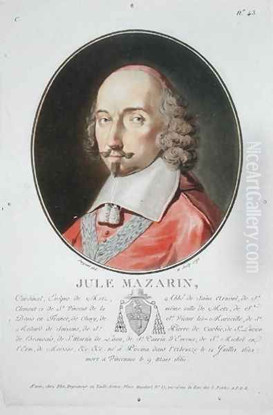 Cardinal Jules Mazarin 1602-61 from Portraits des grands hommes, femmes illustres, et sujets memorables de France, published 1787-92 - view 1
