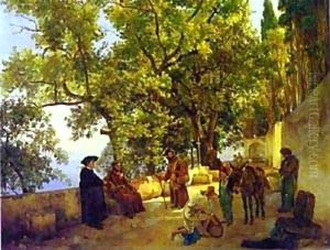 A Terrace On A Seashore A Small Town Of Capuccini Near Sorrento 1827