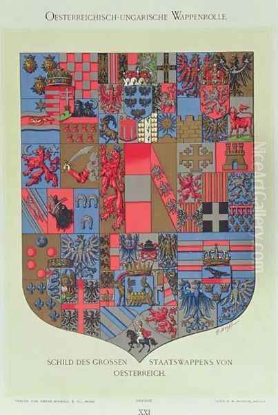 Coat of Arms of the Austro-Hungarian Empire, showing the armorial bearings of the Imperial Austrian Court engraved by R. M. Rohrer - view 1