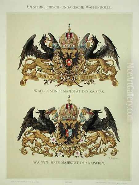 Plate with the coats of arms of Emperor Franz Joseph I 1830-1916 and Empress Elizabeth of Bavaria 1837-98 from Heraldischer Atlas by the artist, 1899 - view 1