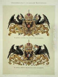 Plate with the coats of arms of Emperor Franz Joseph I 1830-1916 and Empress Elizabeth of Bavaria 1837-98 from Heraldischer Atlas by the artist, 1899 by Strohl, Hugo Gerard