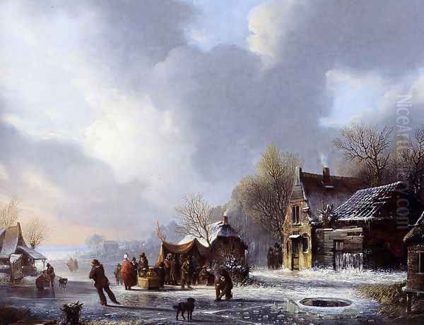 Skaters On A Frozen River Near A 'Koek En Zopie' - view 1