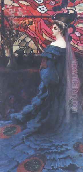 Against a Background of Stained Glass Window. Peacock - view 1