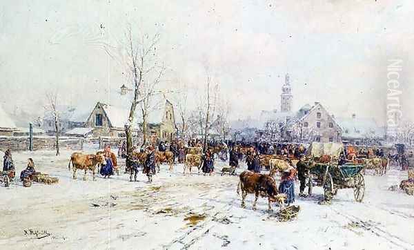 A Cattle Market in Winter - view 1