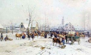 A Cattle Market in Winter by Karl Stuhlmuller