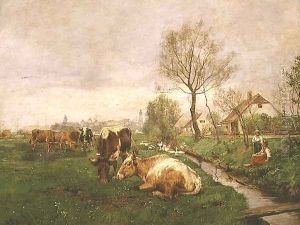 Landscape with Cows and a Stream by Karl Stuhlmuller