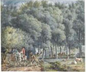 A Hawking Party At The Edge Of A Wood, Cows Grazing Nearby A Hawking Party At The Edge Of A Wood, Cows Grazing Nearby