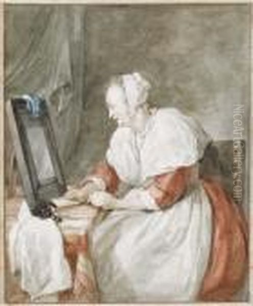 A Woman Seated At A Dressing Table - view 1