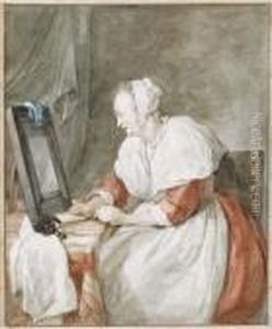 A Woman Seated At A Dressing Table by Aert Schouman