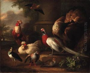 A Peacock, A Pheasant, A Cockerel And Other Birds In Alandscape
Bears Signature And Date 'a.schouman/1746' by Aert Schouman