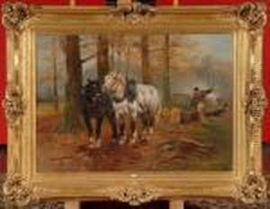 Bucherons Et Chevaux En Foret