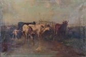 River Landscape With Watering Cattle by Henry Schouten