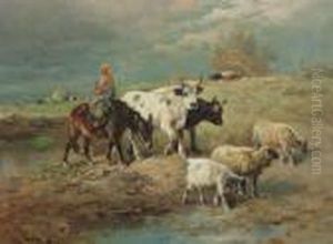 Boerin Op Ezel Met Koeien Enschapen