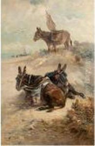 Donkeys At Rest On The Beach by Henry Schouten