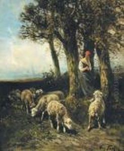 Herderin Met Kudde by Henry Schouten