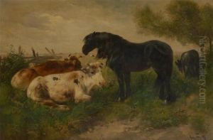 Vaches, Cheval Et Ane A La Barriere by Henry Schouten