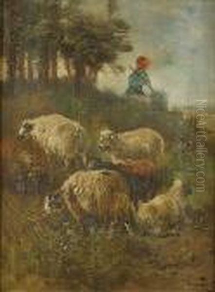 Herderinnetje Met Kudde Schapen - view 1