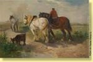 Chevaux De Labour Retournant A La Ferme by Henry Schouten