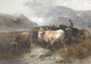 Hirte Zu Pferd Mit Kuhen by Henry Schouten
